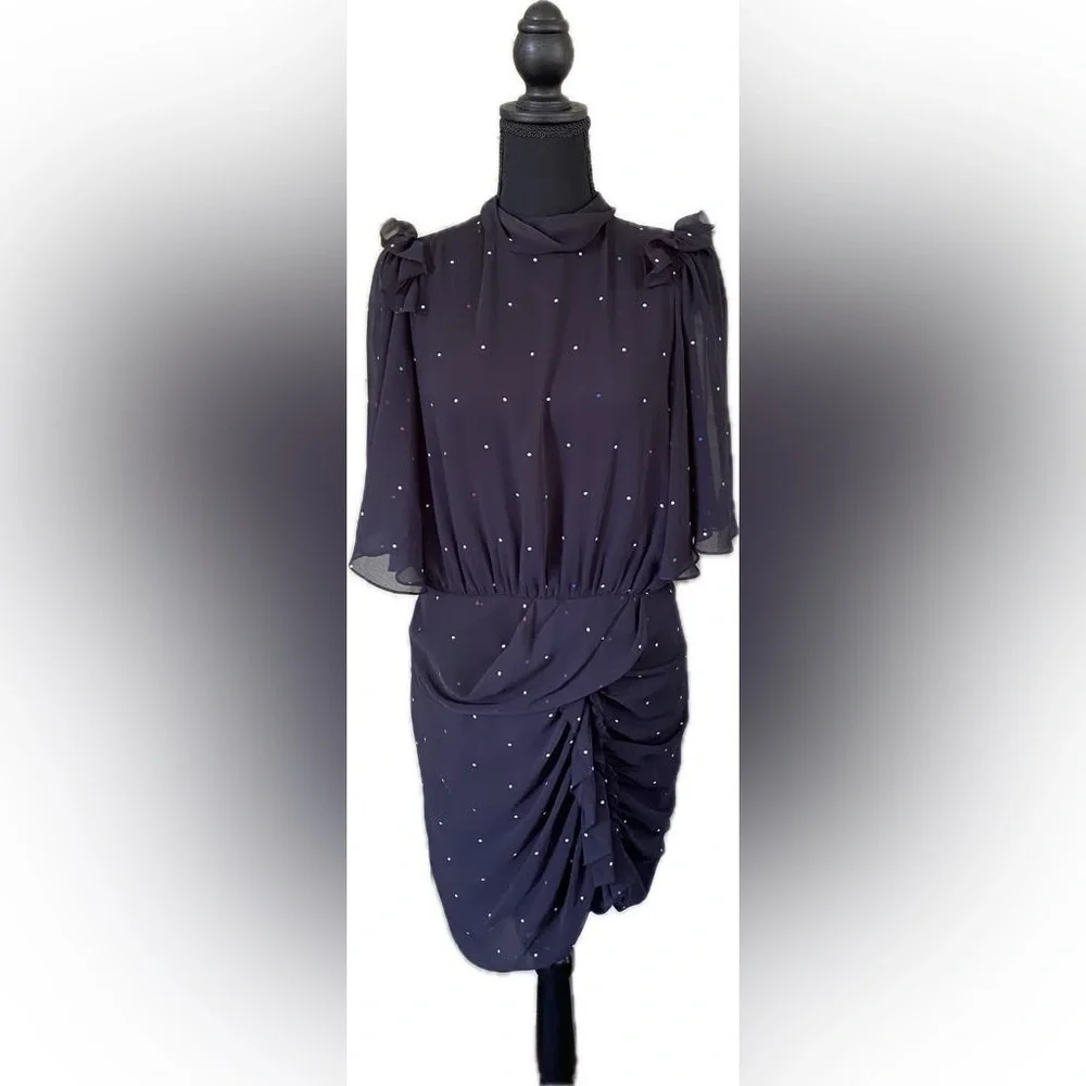 CAMILLA and MARC Scarlett draped dress navy blue mini polka dots sz 8 US EUC - Picture 13 of 16